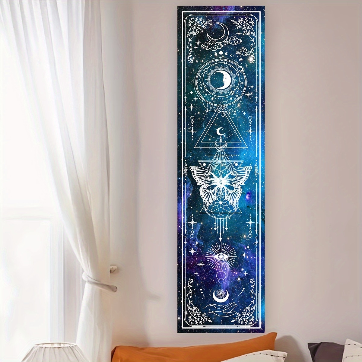 Blue & Purple Butterfly Tapestry - Sun And Moon Vertical Wall Hanging For Living Room, Bedroom, Office Decor | Gothic Witchy Aesthetic Home Decoration_voghion.com