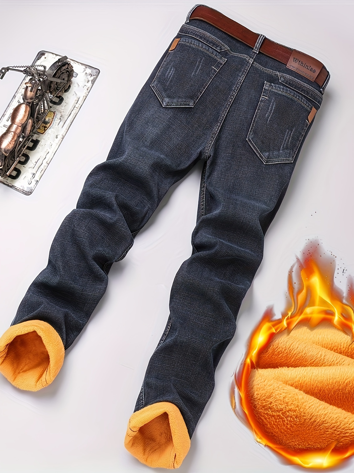 New Autumn And Winter Velvet Thickened Warm Men's Jeans Straight High Waist Trousers Without Belt, Men's Jeans, Regular Version, Men's Plus Size Jeans_voghion.com