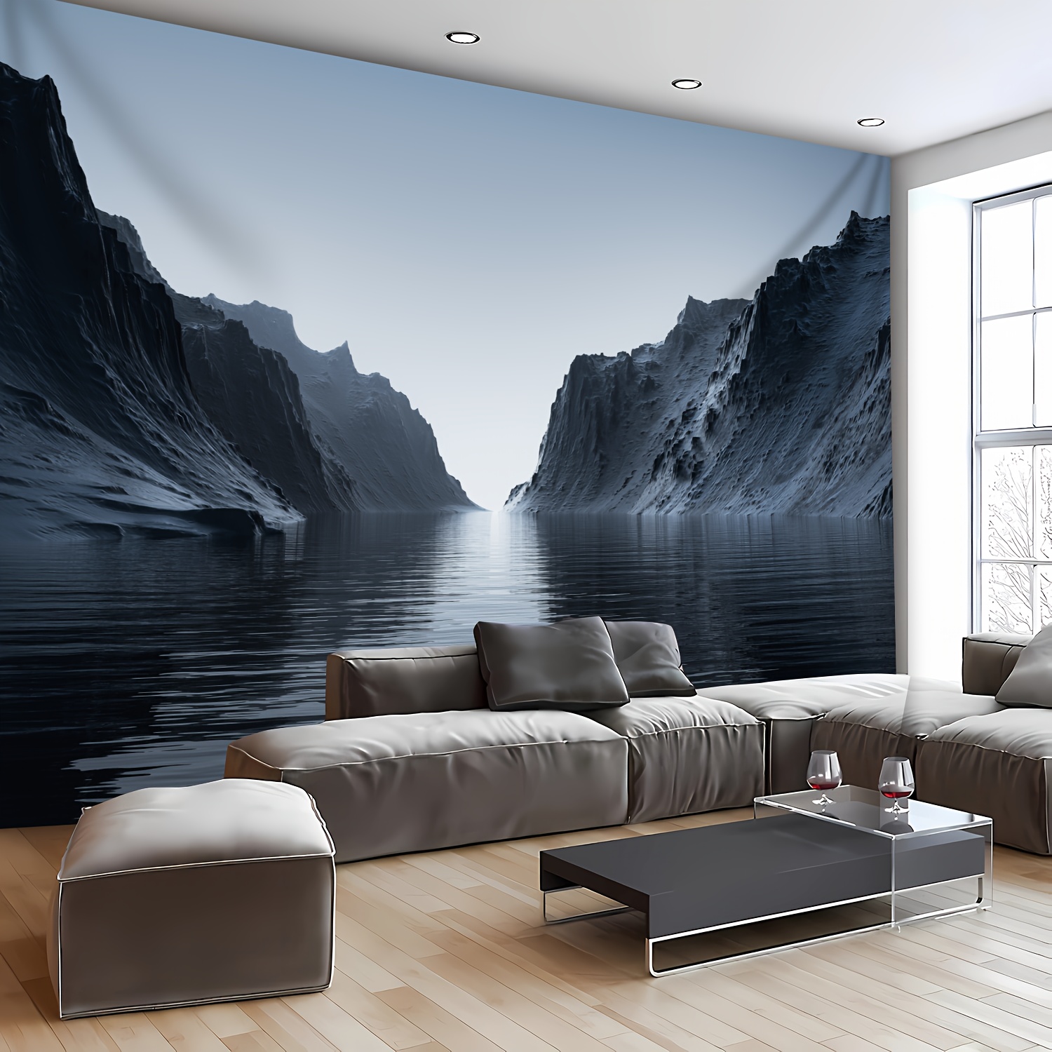 1pc Large Size Mountain Sea Landscape Wall Hanging Tapestry Polyester For Home Room Party Decor Live Streaming Background With Free Hanging Clips_voghion.com