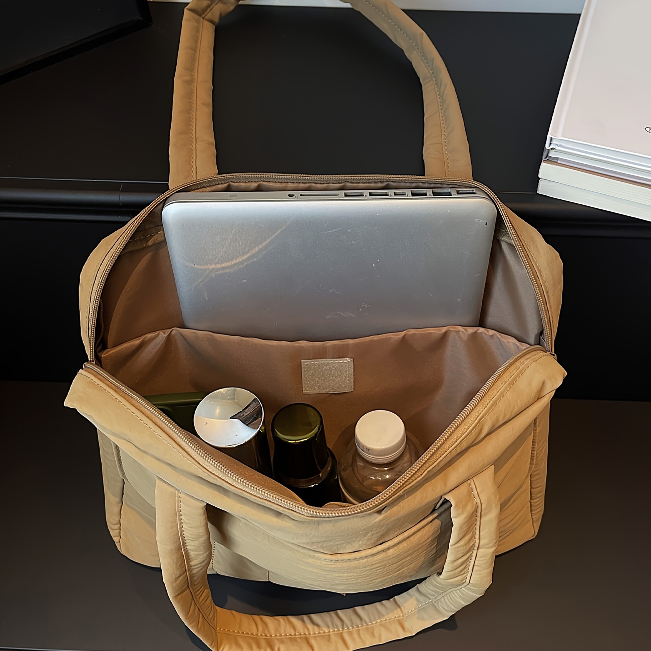 Gesteppte 14-Zoll-Laptoptasche für Damen, großes Fassungsvermögen, mehrere Fächer, ideal für den Alltag und die Arbeit, Schultertasche_voghion.com