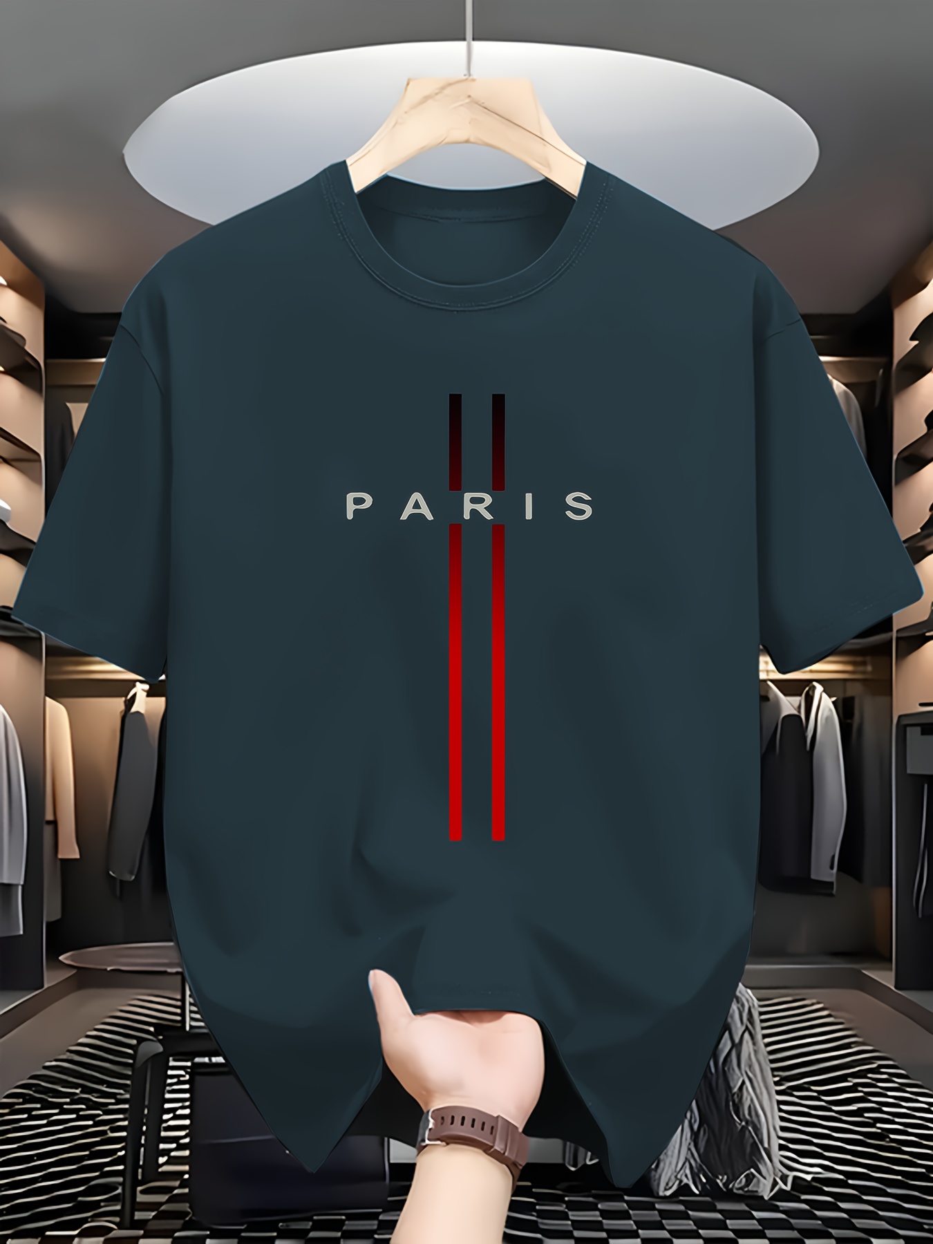 Maglietta estiva da uomo in cotone 100%, comoda e morbida, a maniche corte, taglie forti, Herrenmodischer Paris Grafik-T-Shirt_voghion.com