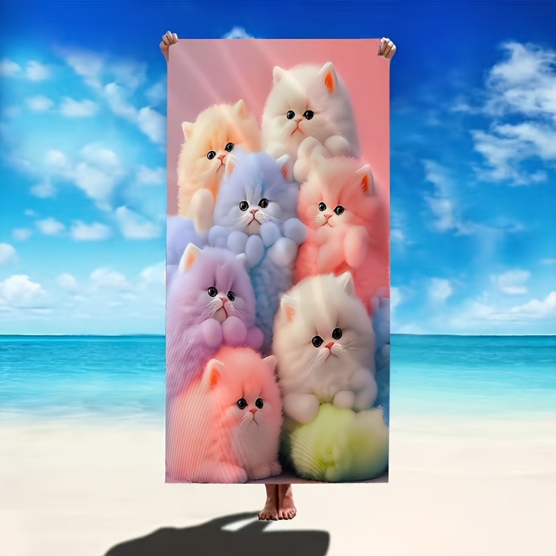 Dreamy Colorful Cat Print One Piece Beach Towel Super Absorbent Quick Drying Lightweight 250g For Beach Pool Bathroom Camping Yoga Travel Summer_voghion.com