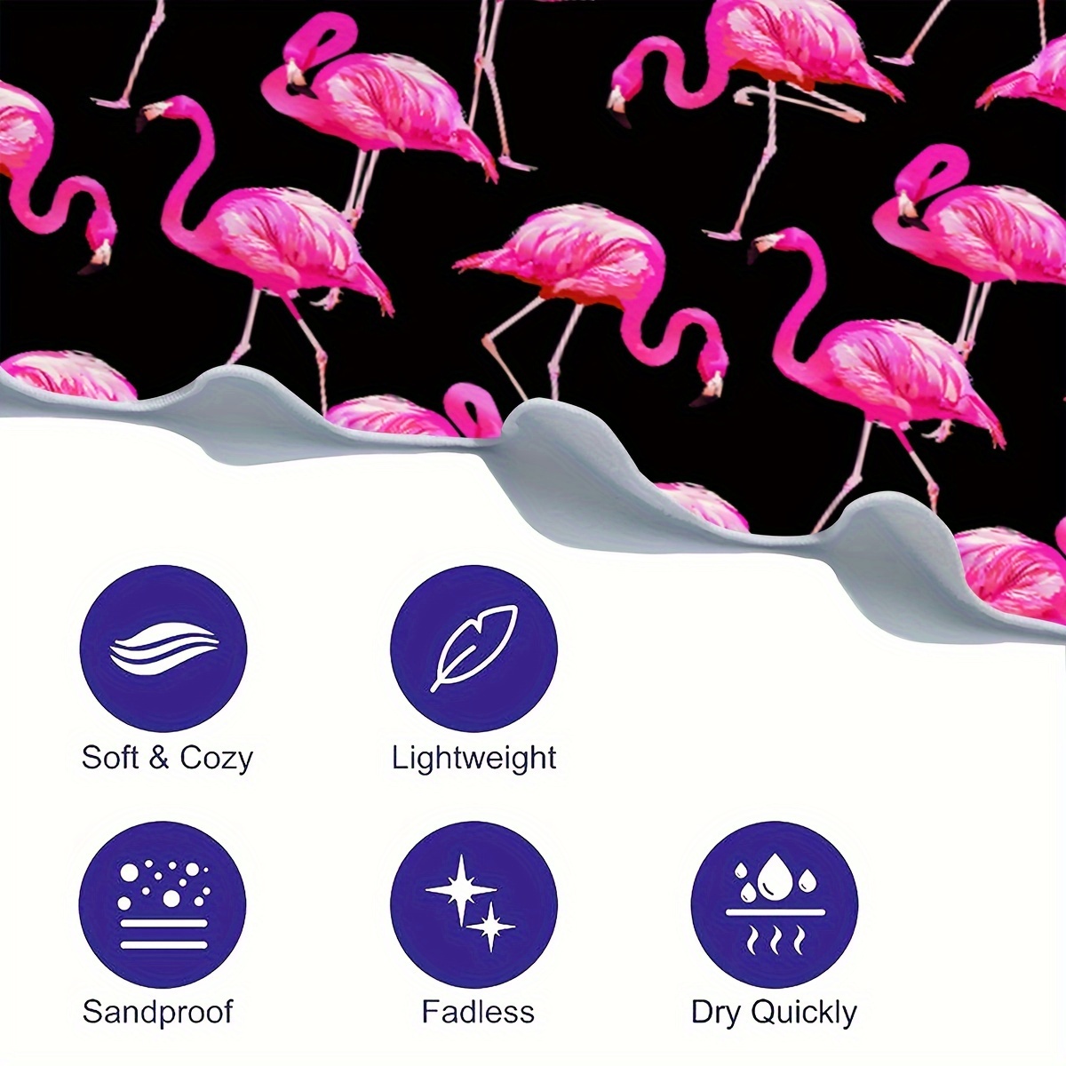 Black Background With Hand-painted Flamingo Pattern, Seaside Summer Microfiber Beach Towel, 1pc_voghion.com