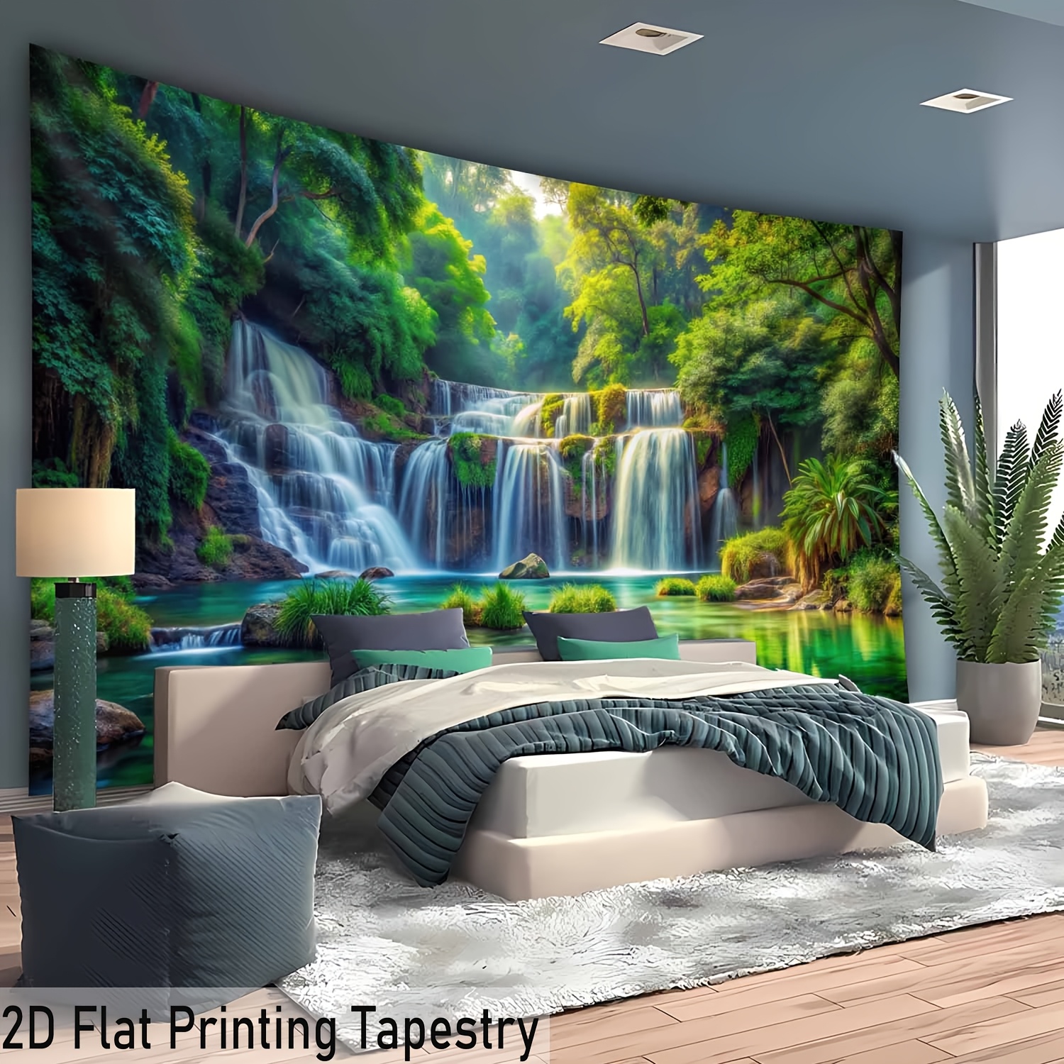 Tapisserie murale très large à motif de cascade fraîche et de forêt ensoleillée, idéale comme cadeau d'anniversaire, décoration de chambre ou de fête, avec pinces de suspension offertes._voghion.com