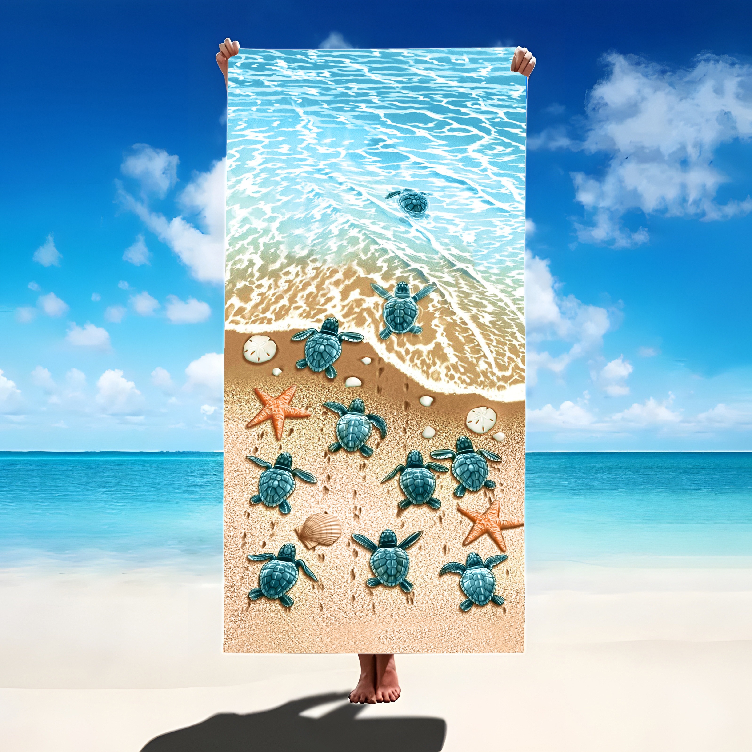 Two Piece Set Oversized Microfiber Beach Towels With Cute Turtles Sea Stars Graphic Pattern Lightweight Modern Exquisite Gift For Sports_voghion.com