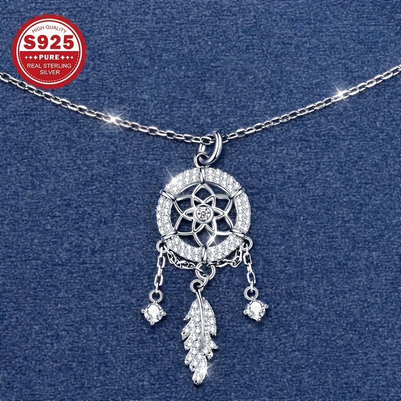 1 S925 Sterling Silvery Dreamcatcher Necklace, Valentine's Day Gift For Sister Or Mother, Elegant Jewelry Pendant With Unique Design, Hypoallergenic_voghion.com
