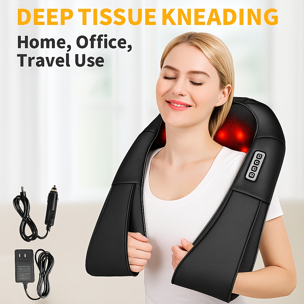 Electric 4D Shiatsu Back Neck Massager With Heat Deep Kneading Pillow For Body Muscle Use At Home Office Car Best Gifts_voghion.com