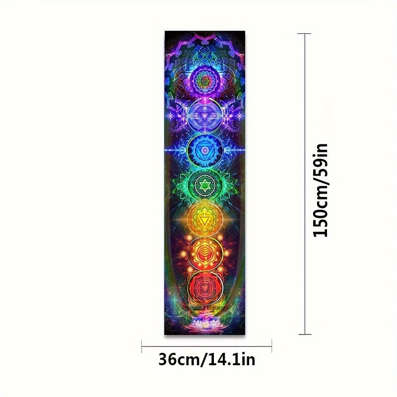 Psychedelic Chakra Tapestry Wall Hanging Vibrant Yoga Meditation Decor With Mandala Design, Black Background For Bedroom, Home Office, Indoor Use_voghion.com