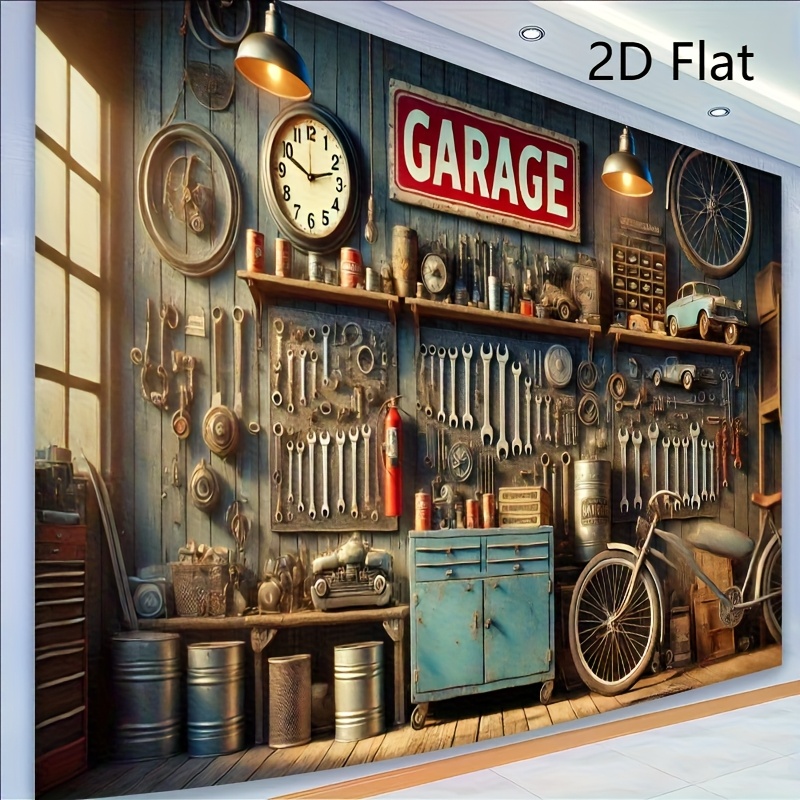 1pc 2D Flat Tapestry Banner 243.84X182.88cm Cluttered Garage Wall Party Banner For Wedding Birthday Festive Celebration Backdrop Home Room Wall Decor_voghion.com