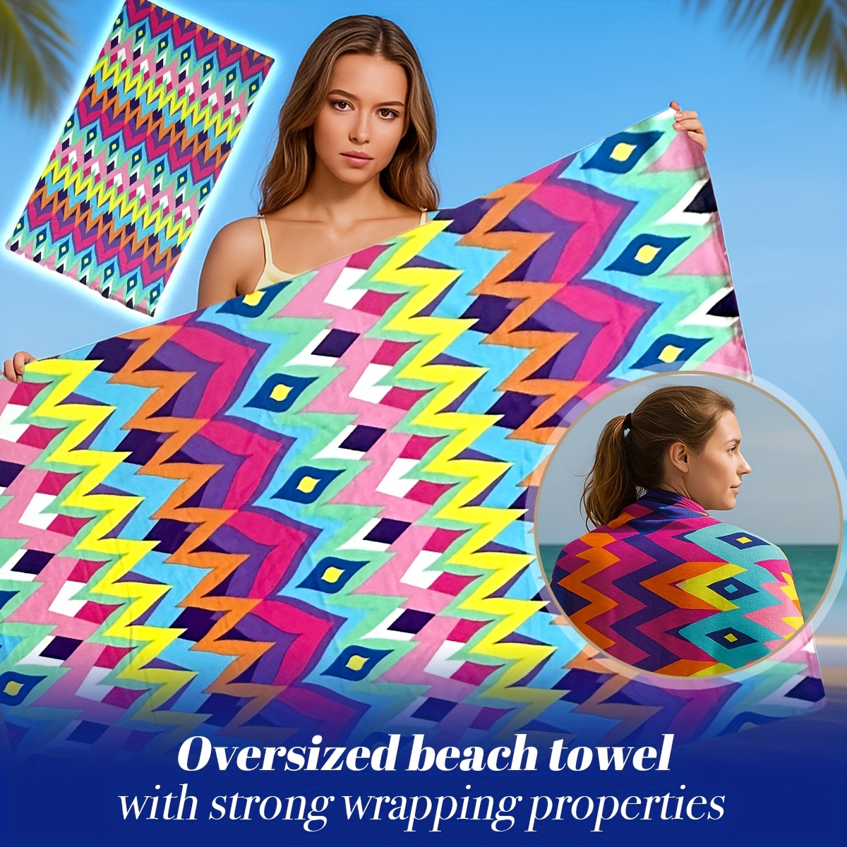 Oversized Microfiber Beach Towel Soft, Lightweight, Quick-Dry Towel With Fun Prints LargeBeach Blanket For Swimming, Pool, Travel, And Outdoor Use_voghion.com