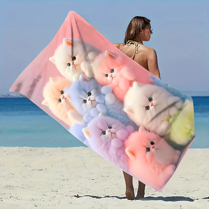 Dreamy Colorful Cat Print One Piece Beach Towel Super Absorbent Quick Drying Lightweight 250g For Beach Pool Bathroom Camping Yoga Travel Summer_voghion.com