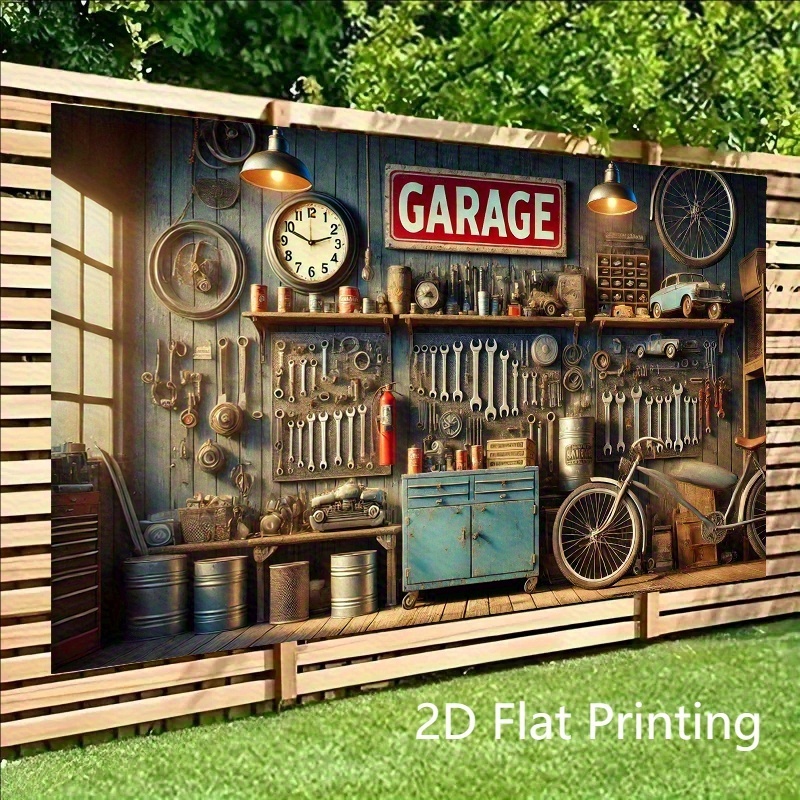 1pc 2D Flat Tapestry Banner 243.84X182.88cm Cluttered Garage Wall Party Banner For Wedding Birthday Festive Celebration Backdrop Home Room Wall Decor_voghion.com