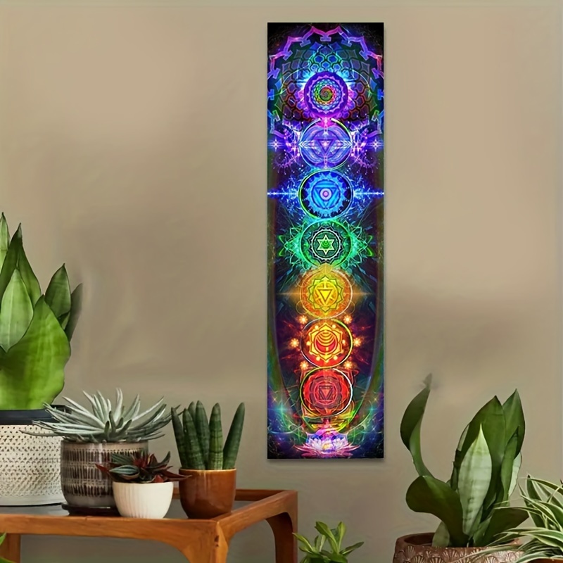 Psychedelic Chakra Tapestry Wall Hanging Vibrant Yoga Meditation Decor With Mandala Design, Black Background For Bedroom, Home Office, Indoor Use_voghion.com