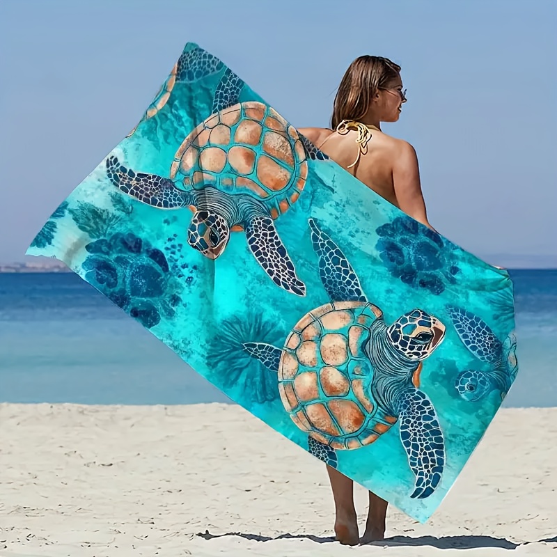 Sea Turtle Printed Beach Towel, Oversized, Ultra-Soft And Quick-Drying_voghion.com