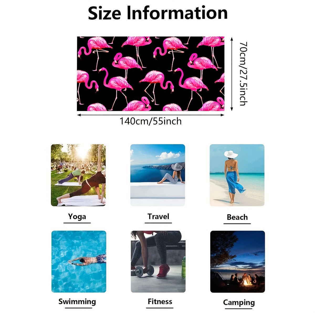 Black Background With Hand-painted Flamingo Pattern, Seaside Summer Microfiber Beach Towel, 1pc_voghion.com