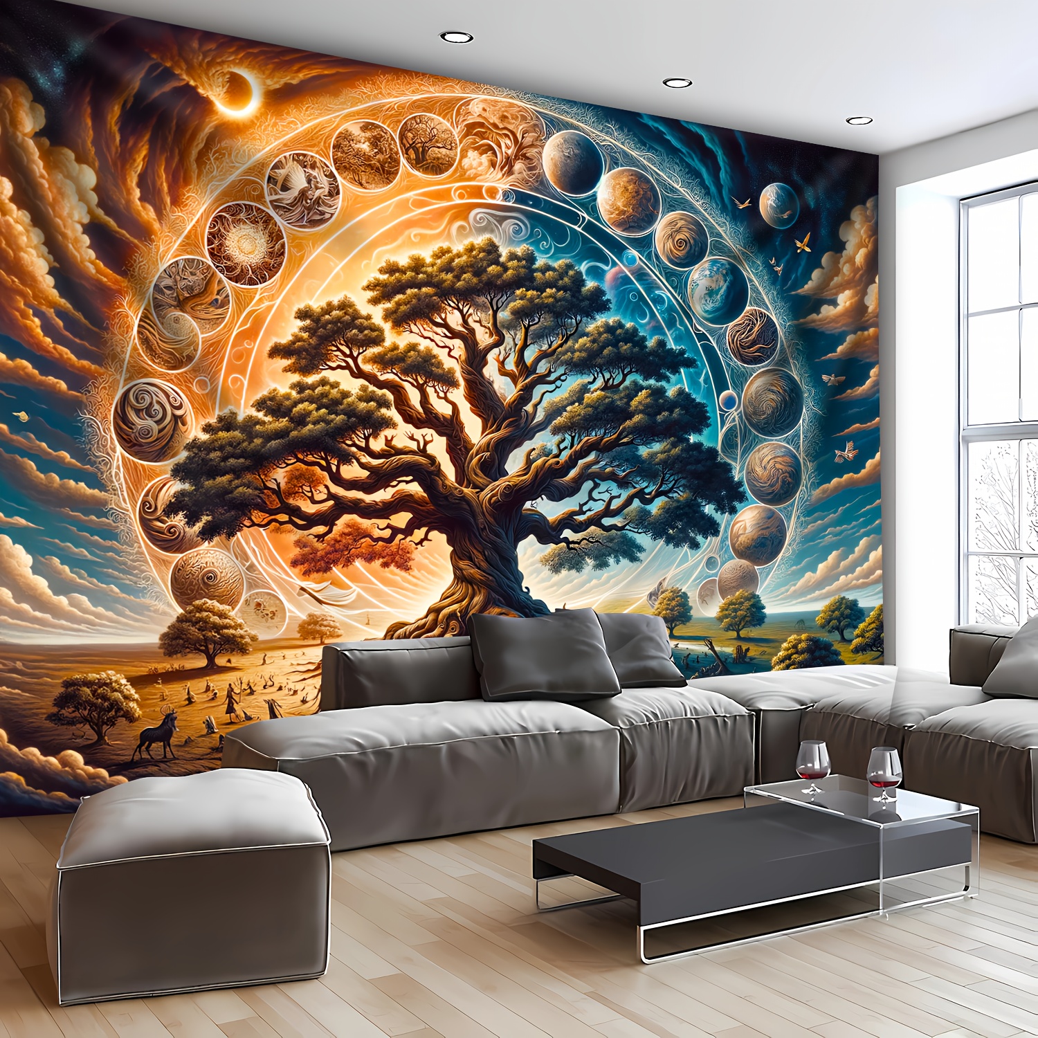 1pc Magnificent Tree Of Life Tapestry Large Size Peach Skin Aesthetic Hanging Tapestry For Bedroom Living Room Office Home Decor With Free Additions_voghion.com