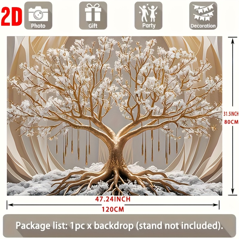 Photography Backdrop Extra-Large White Tree Of Life Wall Tapestry - Polyester, No Installation Required, Perfect For Living Room Decor And Parties_voghion.com