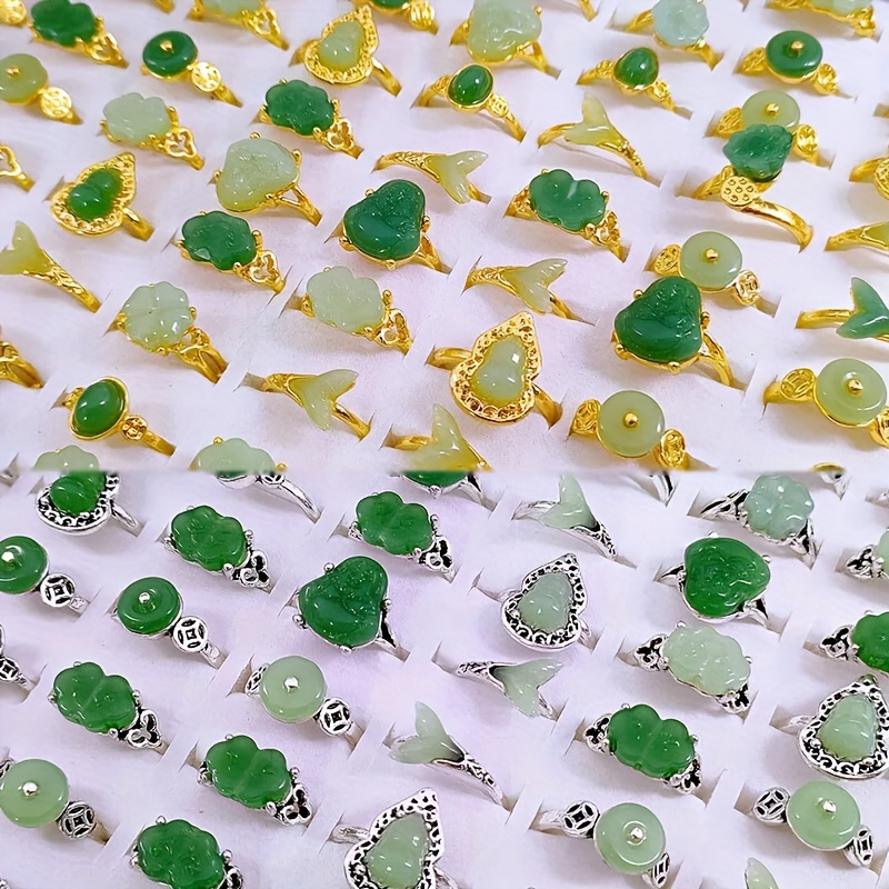 Wholesale Bulk Imitation Jade Ring Jewellery Size 16-20mm Random