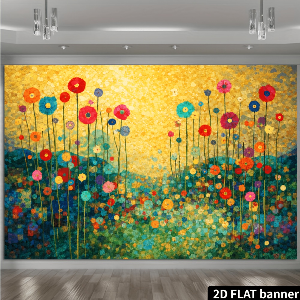 Multicolor Abstract Mosaic Wall Tapestry Warm Yellow Gradient Floral Geometric Hanging Cloth Durable For Indoor Outdoor Party Decor Photo Backdrop_voghion.com