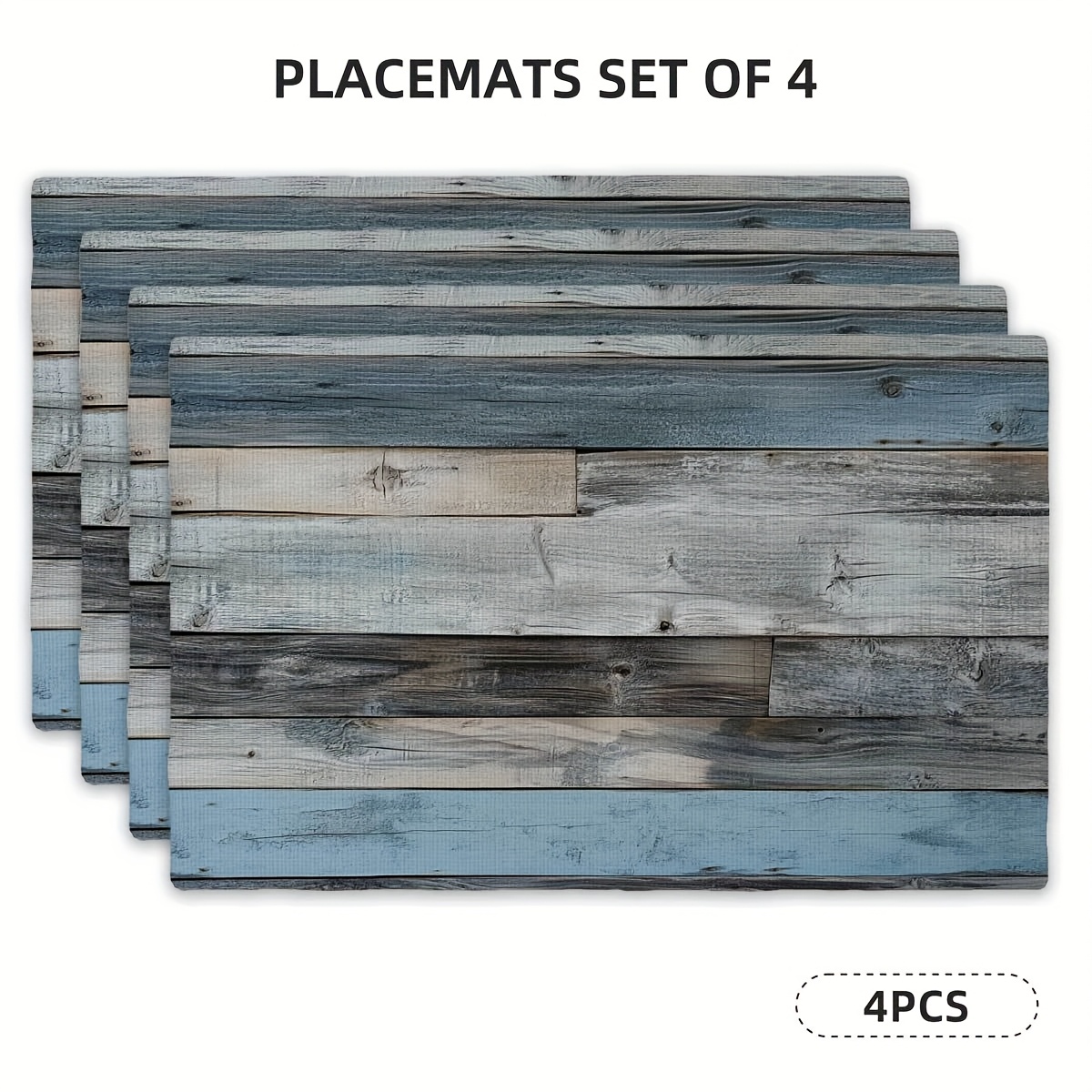 4-teiliges Tischset – Rustikales Holzdesign, geeignet für Esstische und Gartenpartys – Tischsets in Holzoptik, 30,48 cm x 45,72 cm_voghion.com