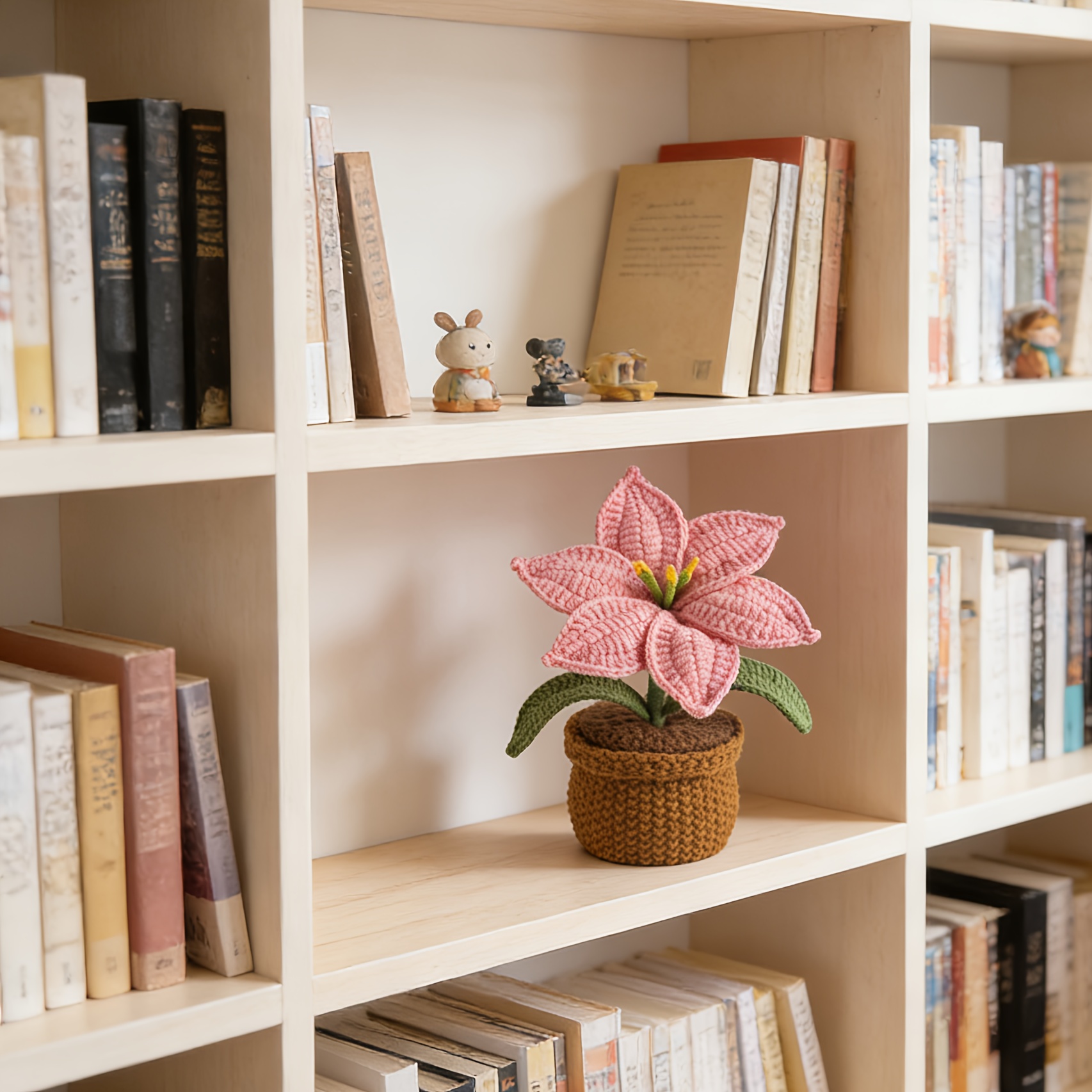 Lys crocheté à la main — Une décoration florale en pot éclatante, une touche chaleureuse pour les rebords de fenêtres et les tables, un cadeau parfait pour la Saint-Valentin, Retour à S_voghion.com