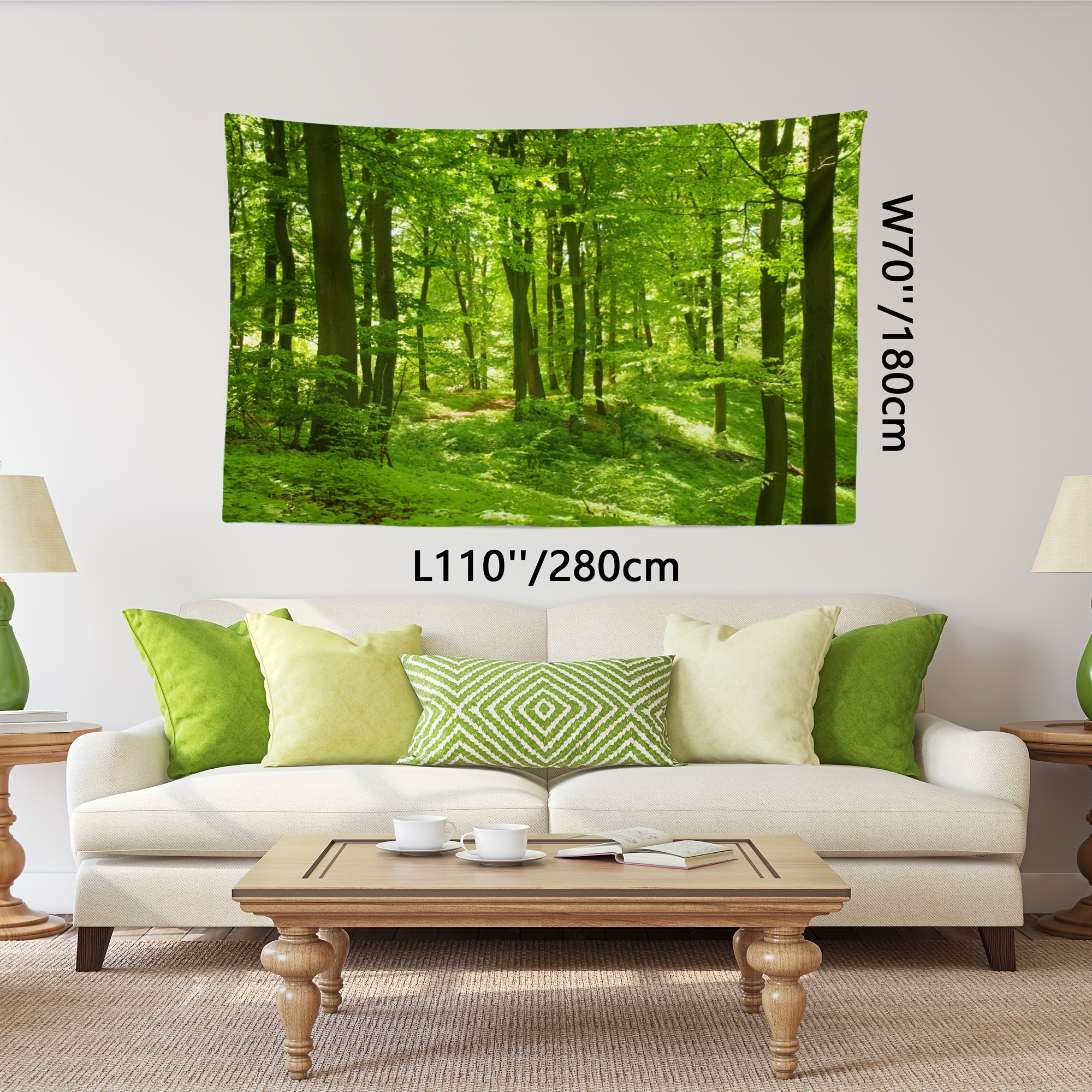 1 pezzo, arazzo con stampa di una foresta verde rilassante per la decorazione delle pareti, adatto per soggiorno, camera da letto e cucina._voghion.com