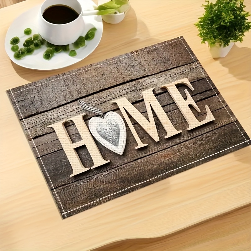 1/4/6/8pcs Wood Grain Love Letter Pattern Placemats Seasonal Daily Holiday Decor Suitable For Home Kitchen Dining Room Party Indoor Outdoor Decoration_voghion.com
