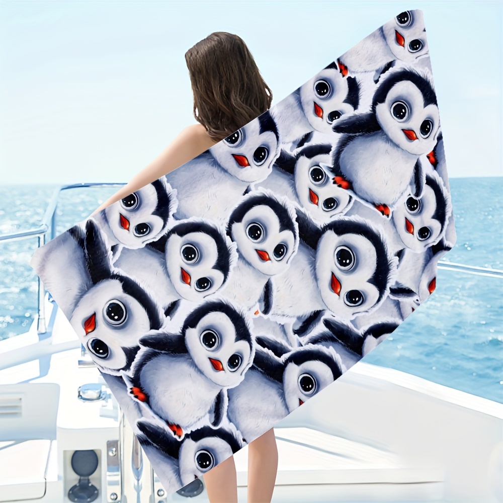 Cartoon Penguin Microfiber Beach Towel, Quick Dry Pool Bath Towel Oversized Lightweight Compact SandFree Travel Towel For Swimming Camping Adult Women_voghion.com