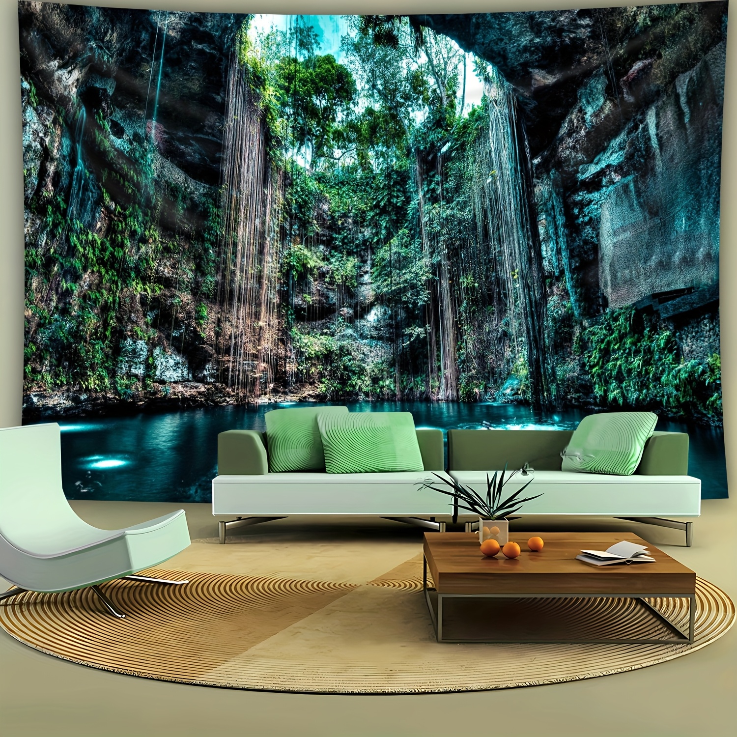 Ultra Large Size Cave Natural Swimming Pool Scenery Photo Background Wall Tapestry-Large Size Decorative Hanging Cloth Holiday Gift Party Decoration_voghion.com