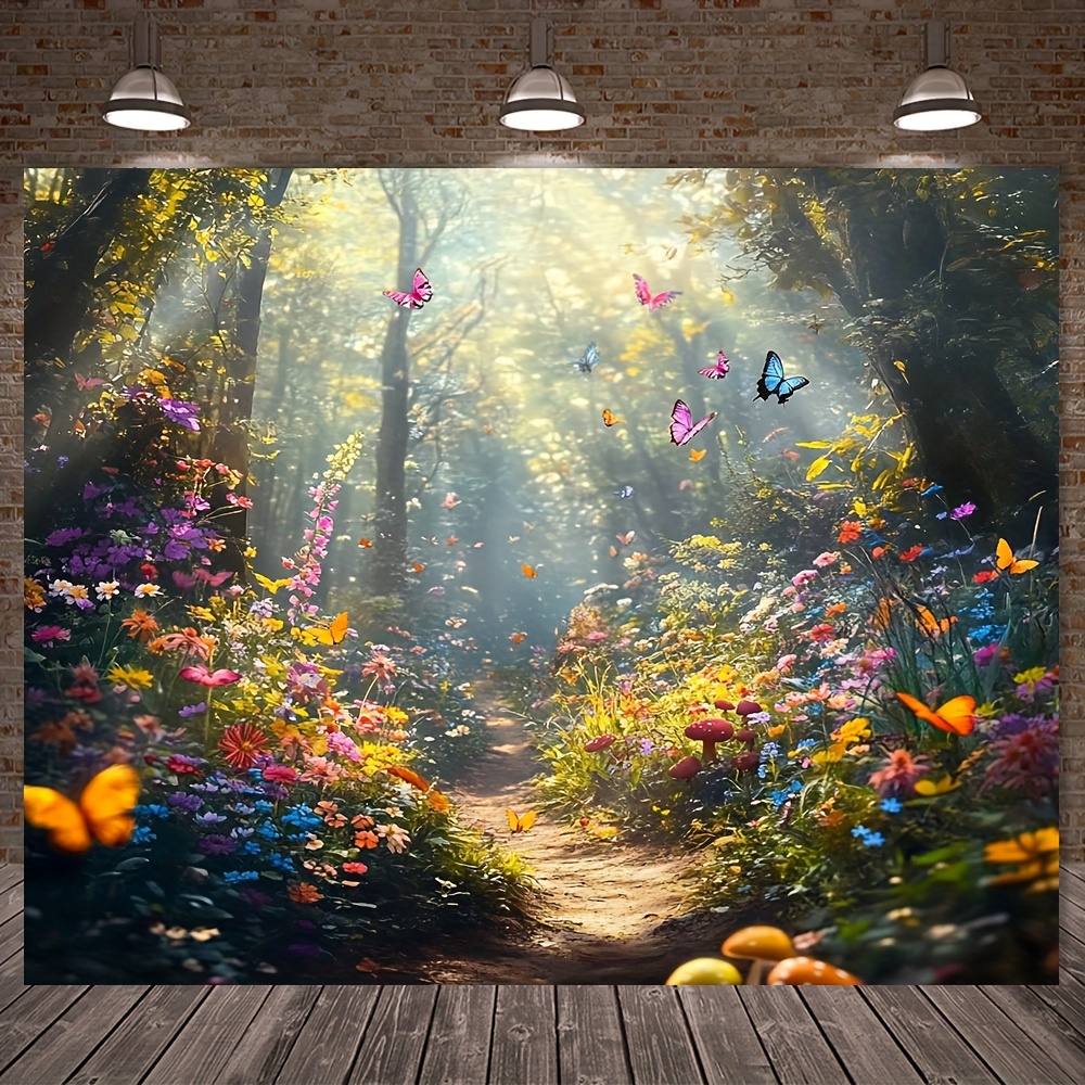 Großer Wandteppich „Verzauberter Wald und Schmetterling“, 1-teilig, strapazierfähiges Polyester, mit praktischen Aufhängelöchern, märchenhafte Szene, Dekoration für alle Jahreszeiten und Feste_voghion.com