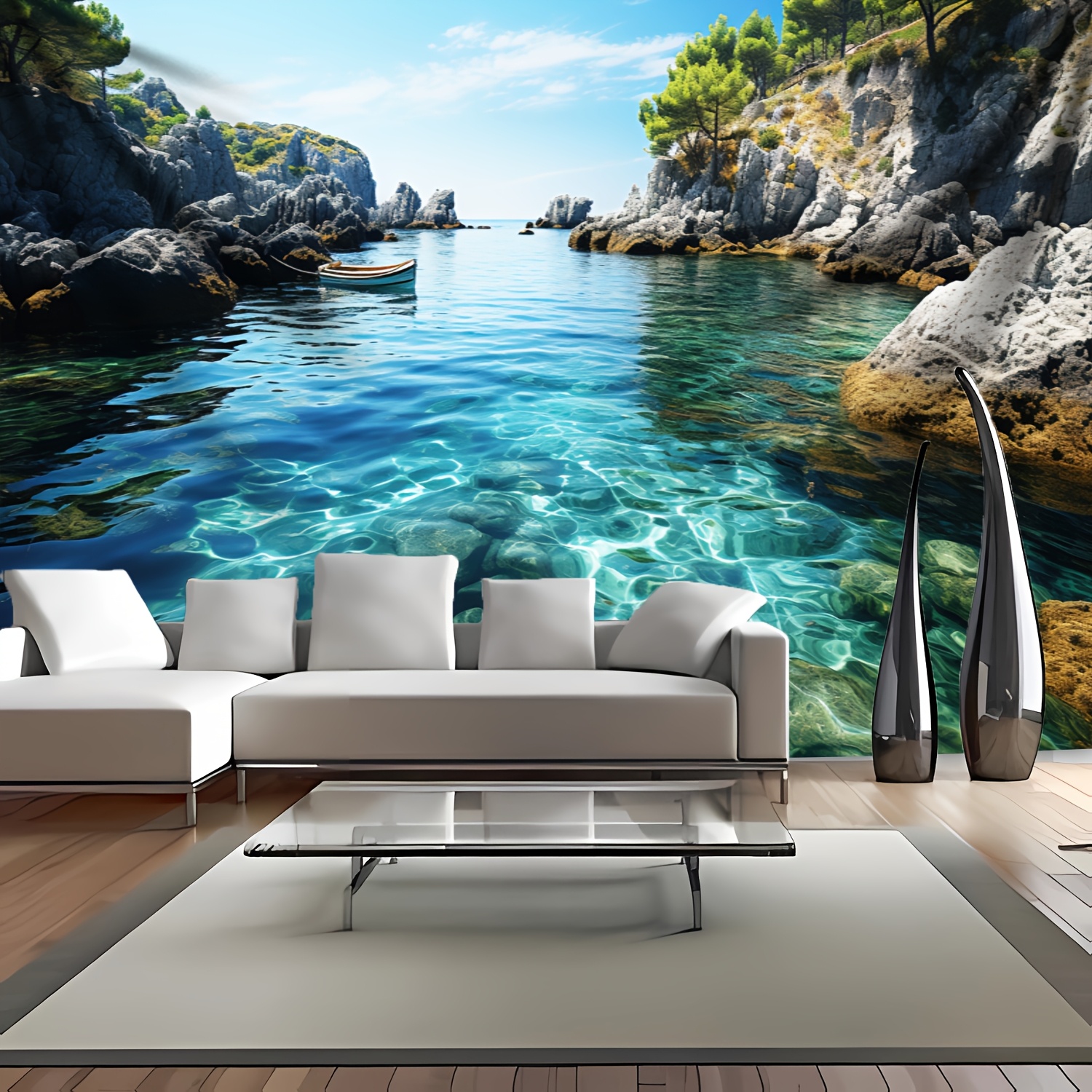 Ultra Large Sea Mountains Blue Sky Landscape Wall Hanging Tapestry 1pc Polyester Decor For Living Room Bedroom Live Background With Free Hanging Clips_voghion.com