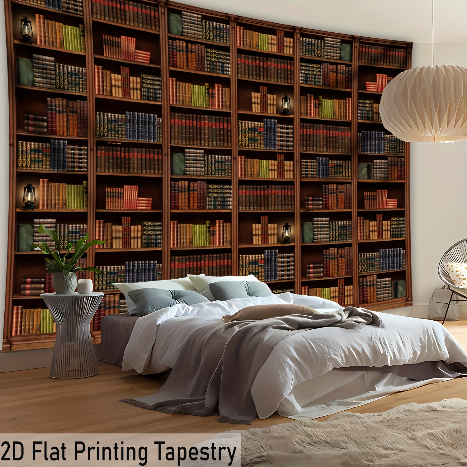 Arazzo da parete extra large in poliestere con motivo "Libreria della Conoscenza", ideale per soggiorno, camera da letto, ufficio e feste, con clip di fissaggio incluse._voghion.com