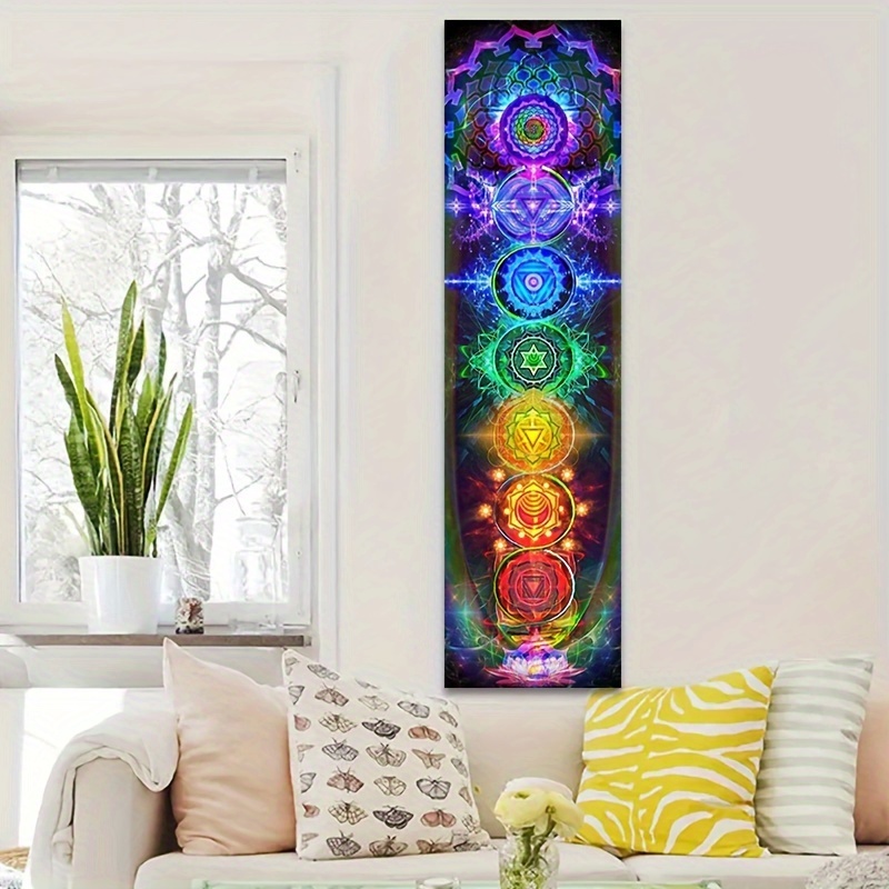Psychedelic Chakra Tapestry Wall Hanging Vibrant Yoga Meditation Decor With Mandala Design, Black Background For Bedroom, Home Office, Indoor Use_voghion.com