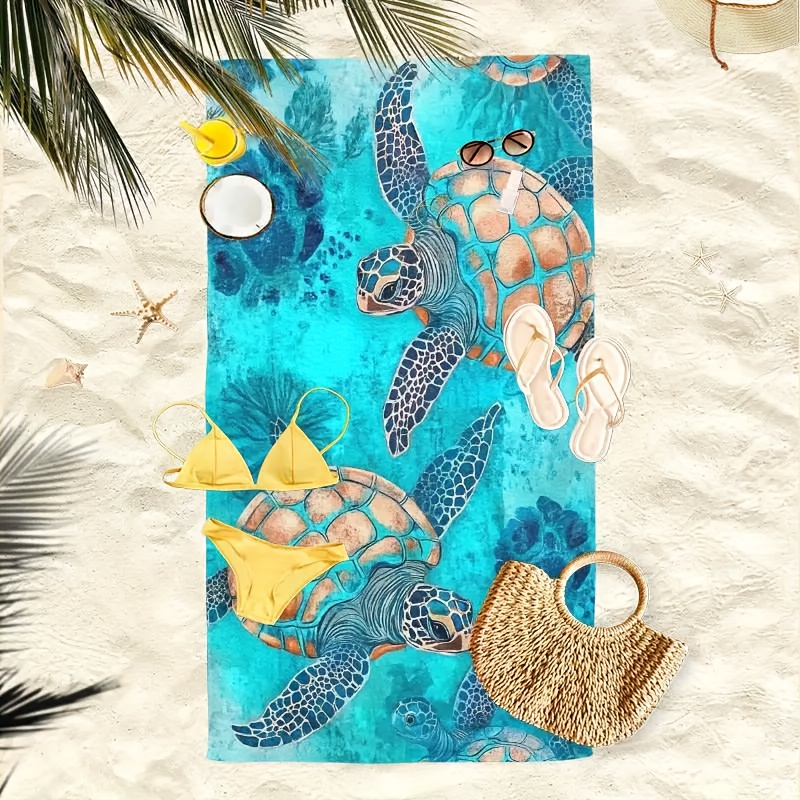 Sea Turtle Printed Beach Towel, Oversized, Ultra-Soft And Quick-Drying_voghion.com