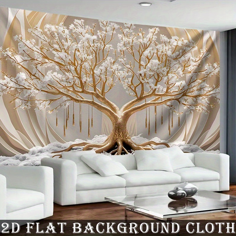 Photography Backdrop Extra-Large White Tree Of Life Wall Tapestry - Polyester, No Installation Required, Perfect For Living Room Decor And Parties_voghion.com