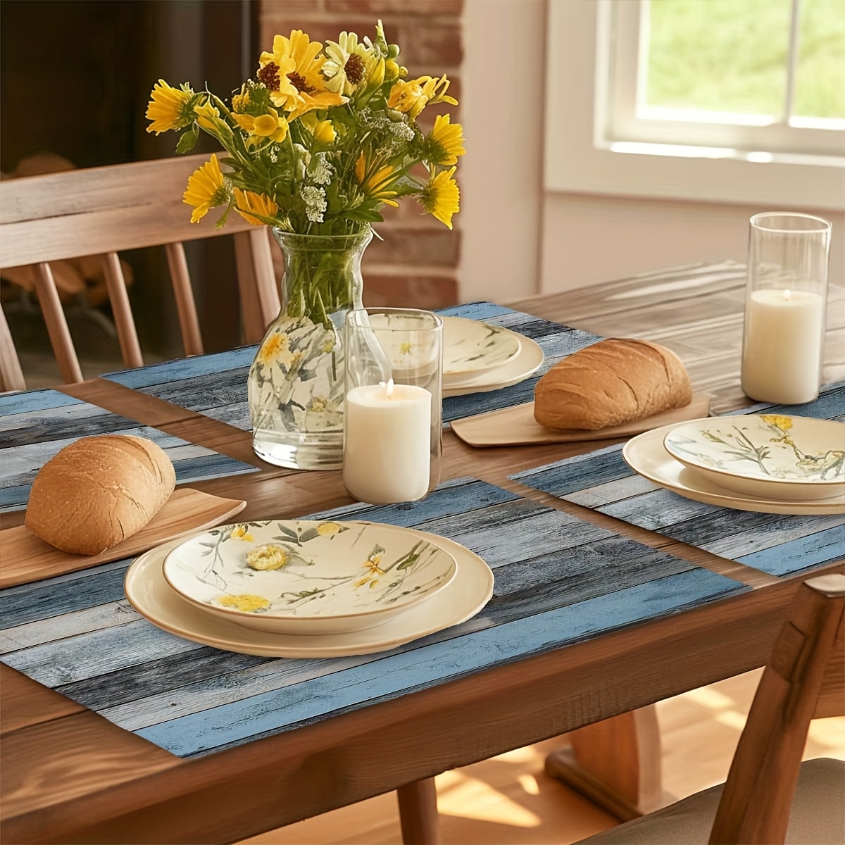 4-teiliges Tischset – Rustikales Holzdesign, geeignet für Esstische und Gartenpartys – Tischsets in Holzoptik, 30,48 cm x 45,72 cm_voghion.com