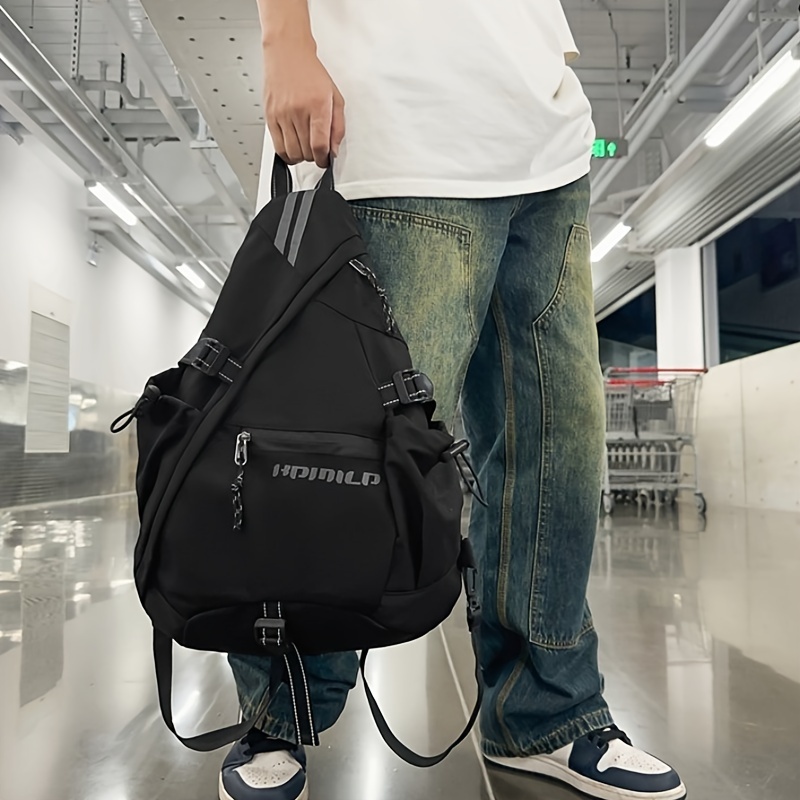 Aesthetic Techwear Triangle Chest Sling Backpack Unisex WaterproofFabric Multi ZipPocketCrossbodyBagLightweightOutdoorCommuteCyclingTravel ShoulderBag_voghion.com