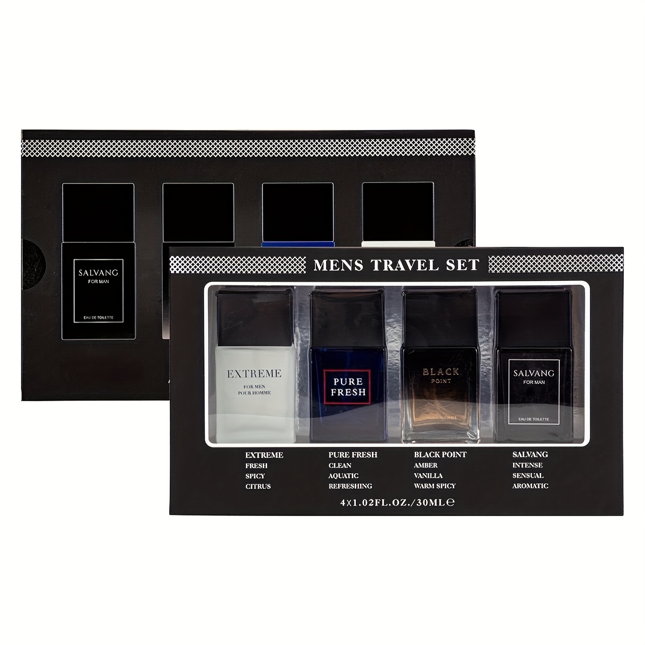 Conjunto masculino com 4 peças - Aroma cítrico, à base de álcool, livre de BPA, 30ml cada, porta-perfume, estojo de viagem._voghion.com