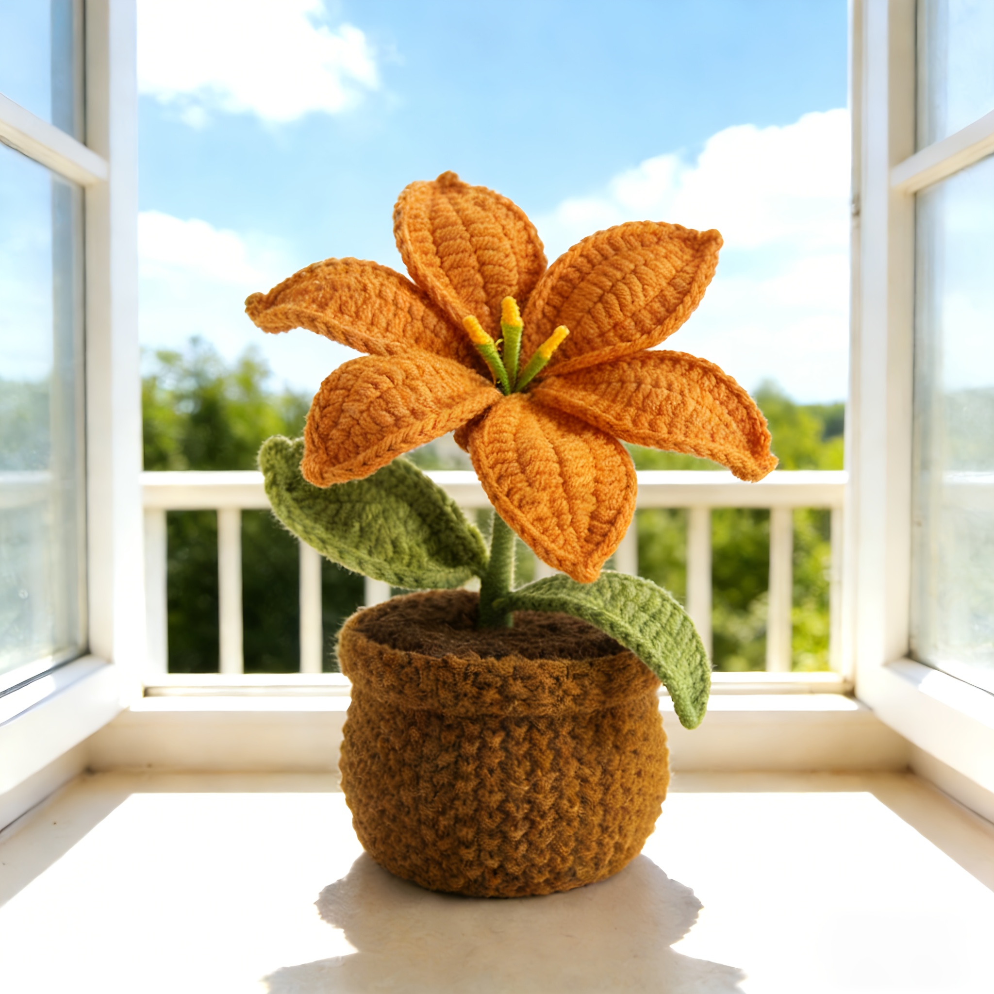 Hand-crocheted Lily Plant — A Vivid Potted Flower Decoration, A Cozy Accent For Windowsills And Tabletops, Perfect Gift For Valentine's Day, Back-to-S_voghion.com