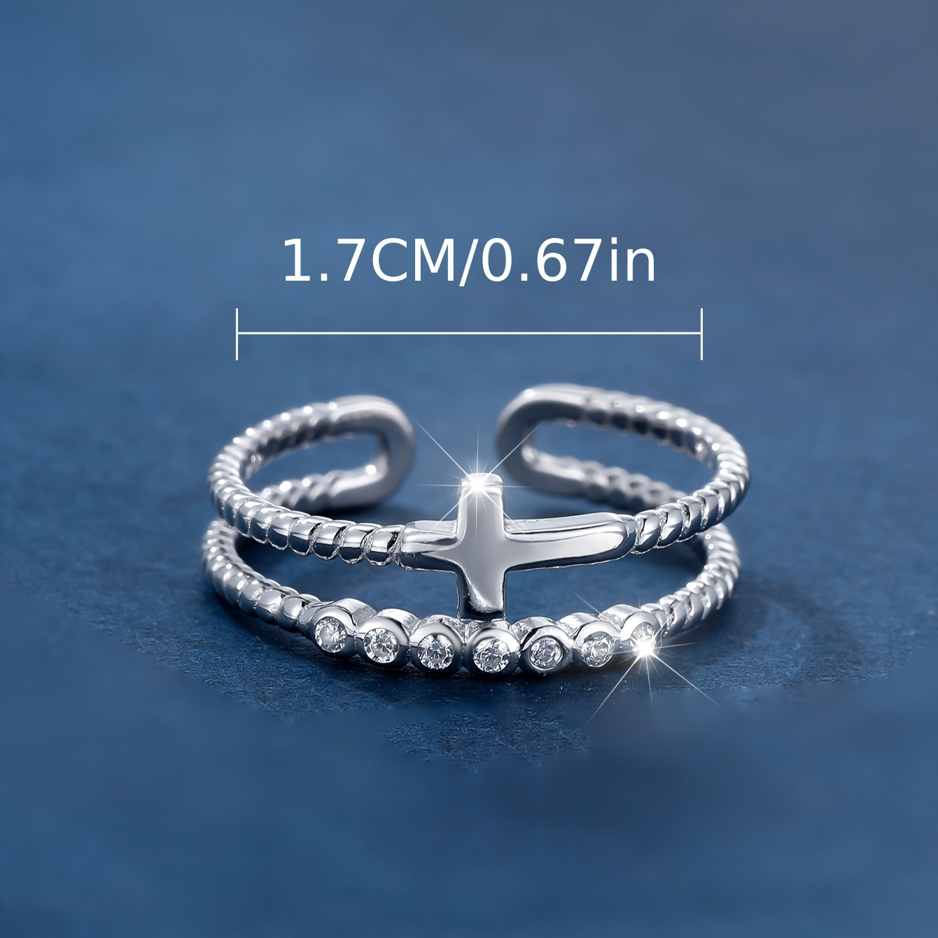 S925 Sterling Silver Cross Double-layered Open Ring_voghion.com