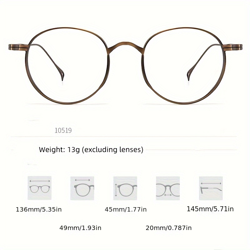 Γυαλιά Vintage Oval Titanium Frame - Ελαφρύ, γυαλιά πλήρους χείλους για άνδρες και γυναίκες, πλάτος 136 mm, φακός 49 mm, μύτη 20 mm_voghion.com
