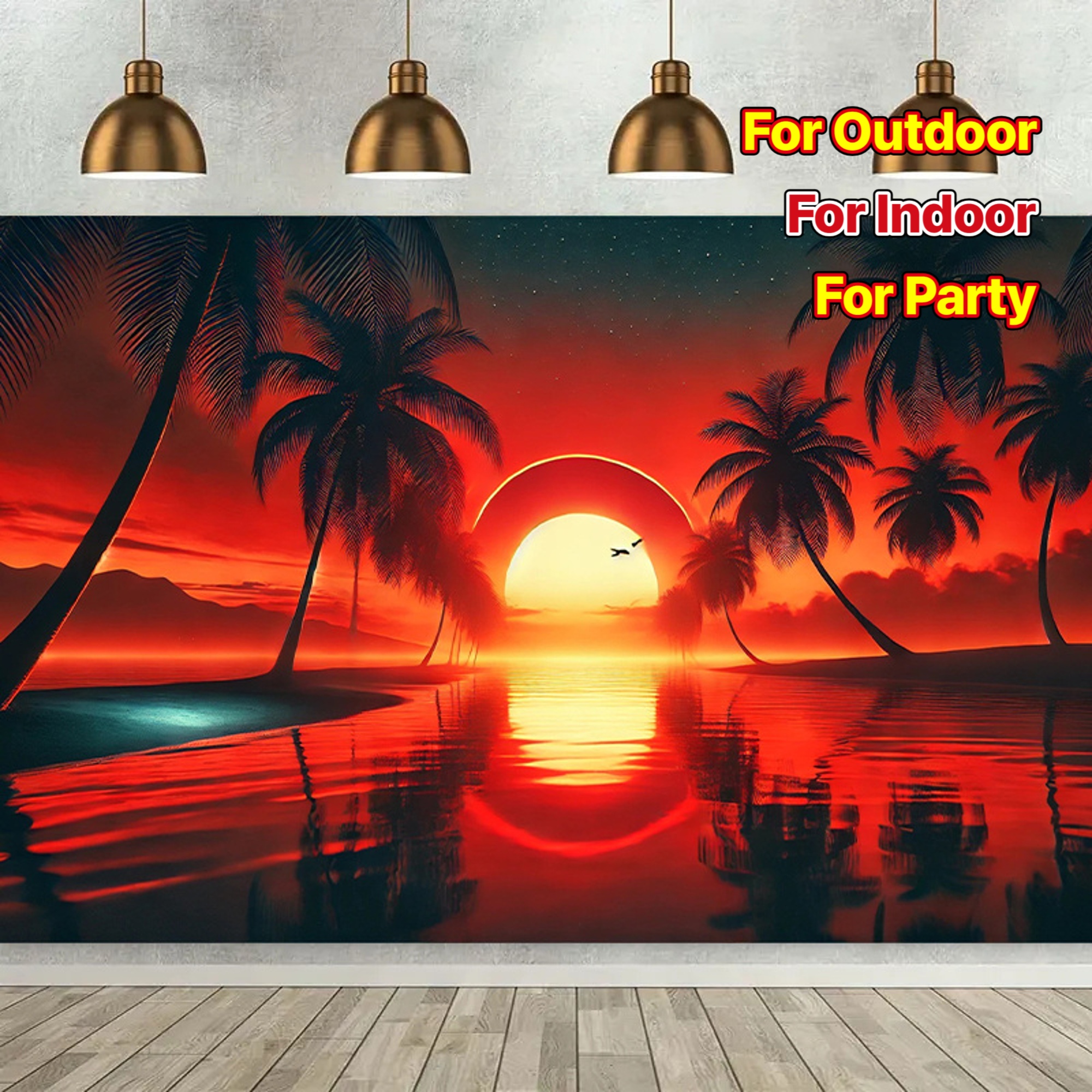 Sunset Beach Scene Tapestry 1pc 243.84x182.88cm Tropical Palm Trees Ocean Pattern Durable Polyester Wall Decor For All Season Indoor Outdoor Party_voghion.com