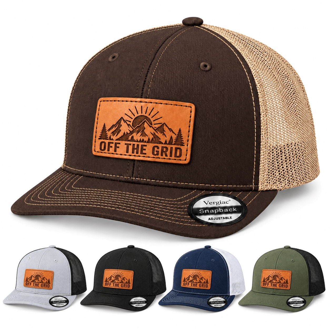 Off the Grid Leather Patch Trucker Hat product details
