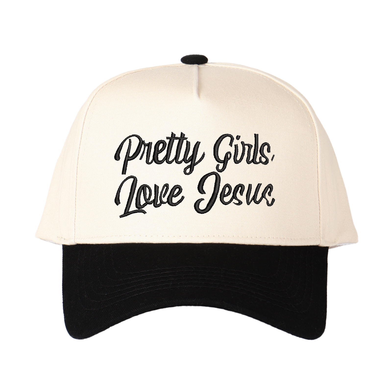 Pretty Girls Love Jesus Embroidered Trucker Hat product details