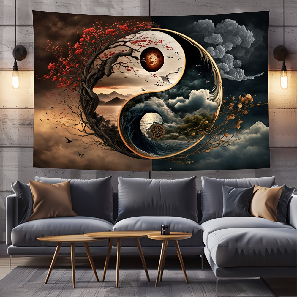 Tradycyjny gobelin Yin Yang Tai Chi w stylu fantasy, w stylu chinoiserie, do powieszenia na ścianie, z poliuretanu, do domowego biura i przestrzeni do medytacji_voghion.com