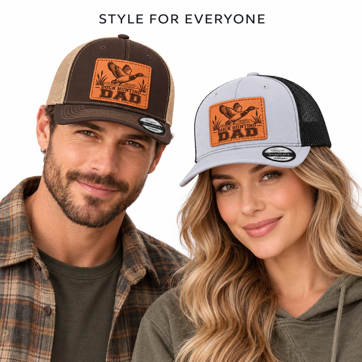 Duck Hunting Dad Leather Patch Trucker Hat product details