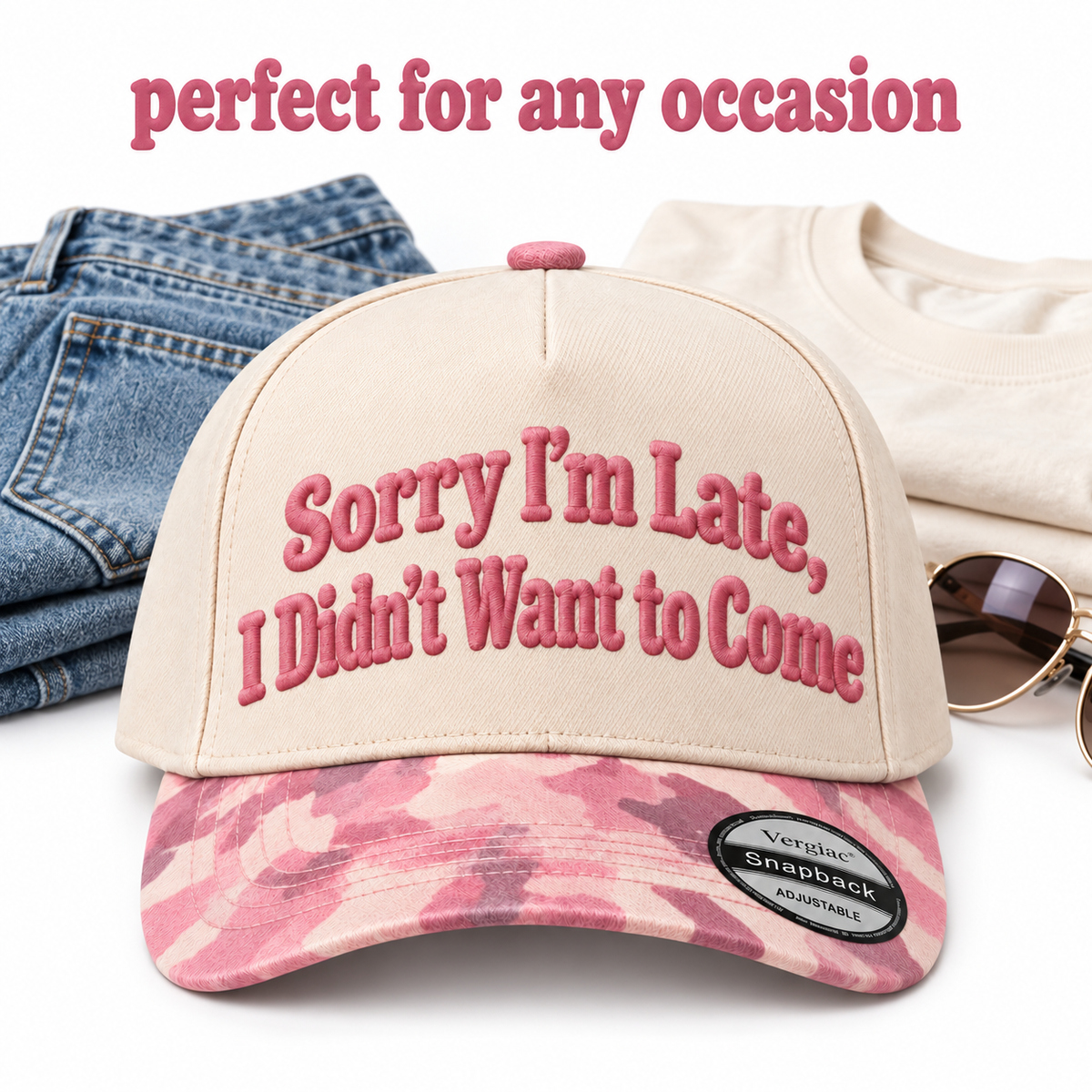Sorry I'm Late I Didn't Want To Come Rounded 5-Panel Trucker Hat product details