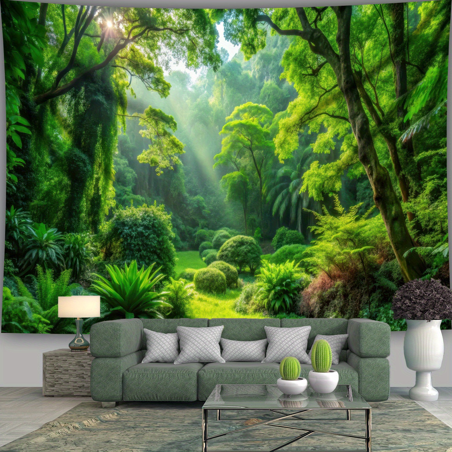 Aesthetic Natural Forest Landscape Printed Large Tapestry Polyester Wall Hanging Decoration For Living Room Bedroom Party Includes Free Hanging Clips_voghion.com