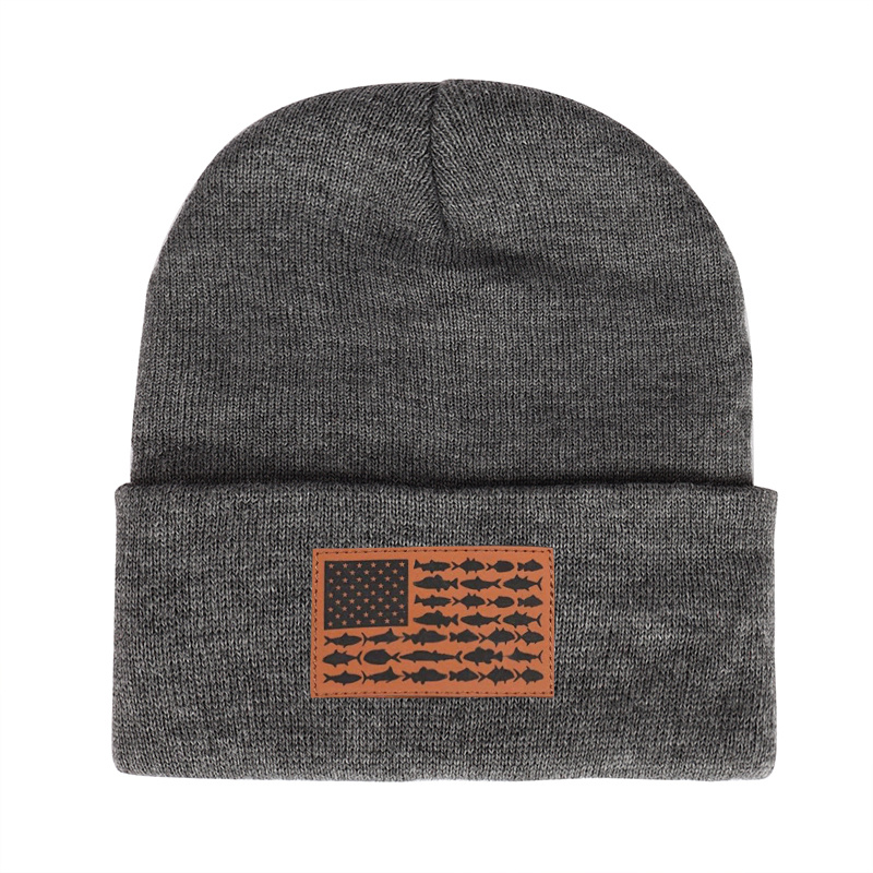 American Flag Leather Patch Beanie product details
