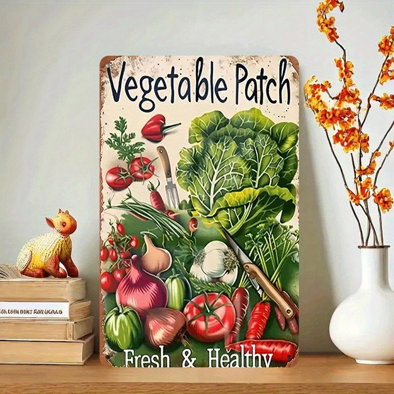 Vintage Vegetable Patch Tin Sign - Fresh & Healthy Farmhouse